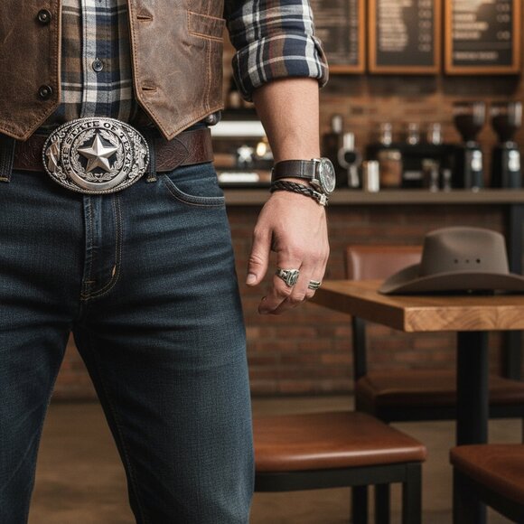 Men Women Silver Metal Belt Buckle Western Fashion Cowboy Texas State Lone Star - Picture 6 of 16